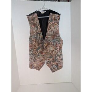 Vintage Joan Walters Tapestry Vest Women's M Victorian Scene Cottagecore USA